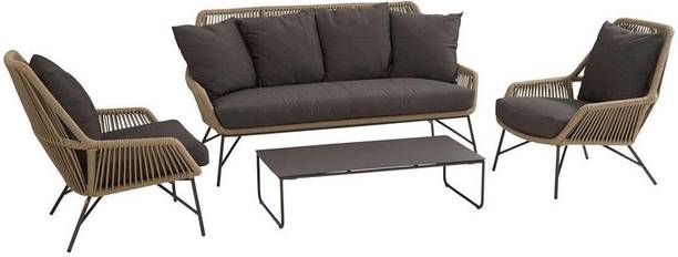 Mymigos 4-Piece Outdoor Rope Patio Fabric 2 + 1 + 1 Sofa Set