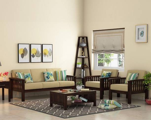 Cherry Wood Sheesham Fabric 3 + 1 + 1 Sofa Set