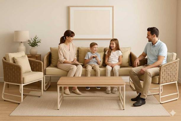 METALIQUE Metal Sofa Set (3+1+1) Traditional Look | Comfortable & Breathable Seating Fabric 3 + 1 + 1 Sofa Set