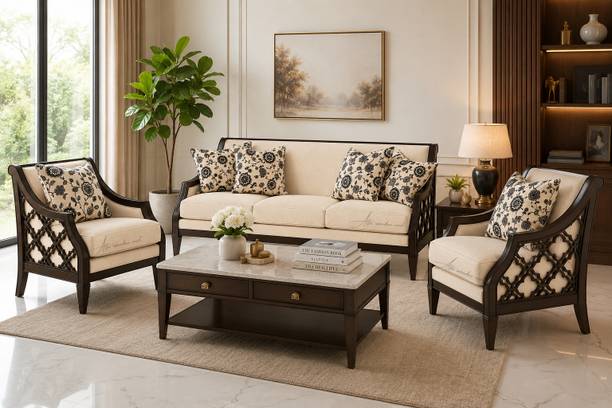 ALFA WOODEN NEST Heritage Comfort 3+1+1 Solid Wood Fabric Sofa Set Fabric 3 + 1 + 1 Sofa Set