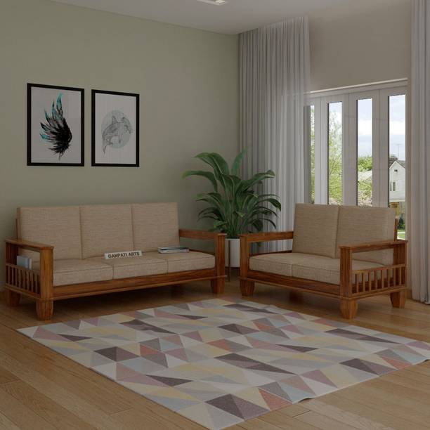 Ganpati Arts Sheesham Wood 5 Seater Sofa For Living Room/Wooden 5 Seater Sofa Fabric 3 + 2 Sofa Set