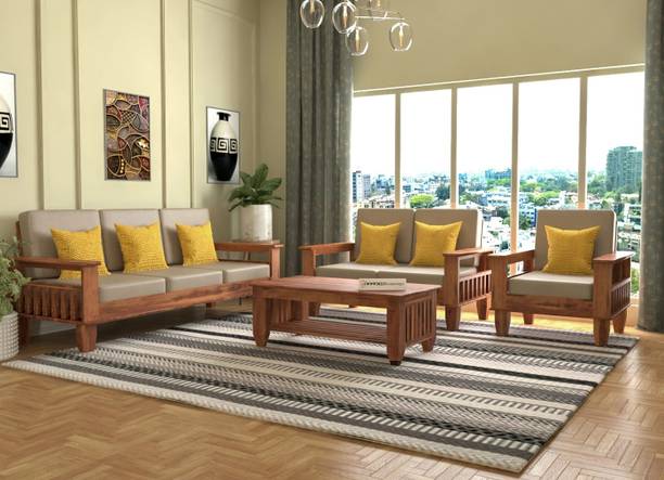 saamenia furnitures Solid Sheesham Wood Six Seater Sofa Set For Living Room , Office , Hotels Fabric 3 + 2 + 1 Sofa Set