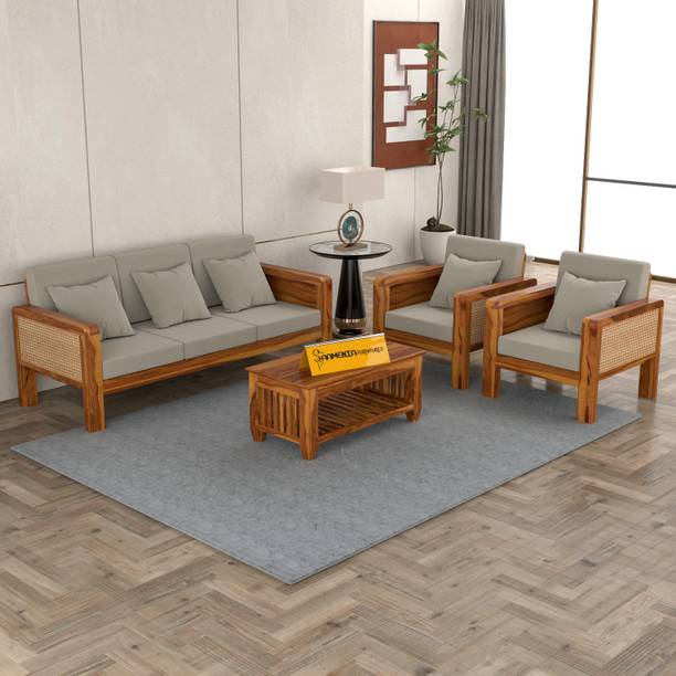 saamenia furnitures SolidWood Cane 5(3+1+1)Seater Sofa–Classic Design, Comfortable Livingroom Fabric 3 + 1 + 1 Sofa Set