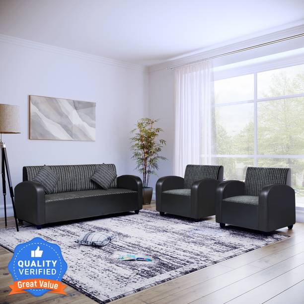 Bharat Lifestyle Quatra Leatherette and Fabric 3 + 1 + 1 Sofa Set