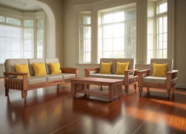 Surya Crafts Solid Sheesham Wooden Sofa Set For Living Room | Solid Wood 3 + 2 + 1 Sofa Set