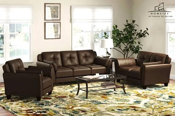 Homeify Harlow Faux Leather for Living Room Leatherette 3 + 2 + 1 Sofa Set