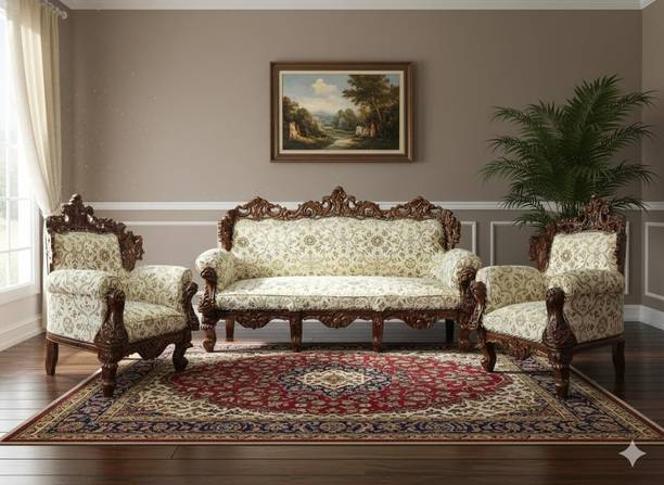 ARVISH ENTERPRISES Wooden (Sheesham Wood) Sofa Set with Cushion Fabric 3 + 1 + 1 Sofa Set