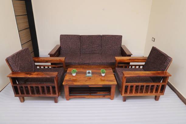 Cherry Wood Rosewood (Sheesham) With Coffee Table Fabric 3 + 1 + 1 Sofa Set