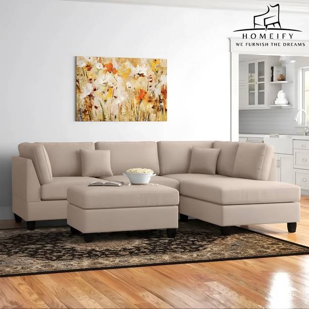 Homeify Alaska Fabric 5- to 6-Seater Sofa L Shape Sofa Set For Living Room Fabric 3 + 2 + 1 Sofa Set