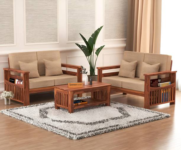 saamenia furnitures Solid Sheesham Wood 4 Seater Sofa Set { 40 Density Foam And Without Pillow } Fabric 2 + 2 Sofa Set