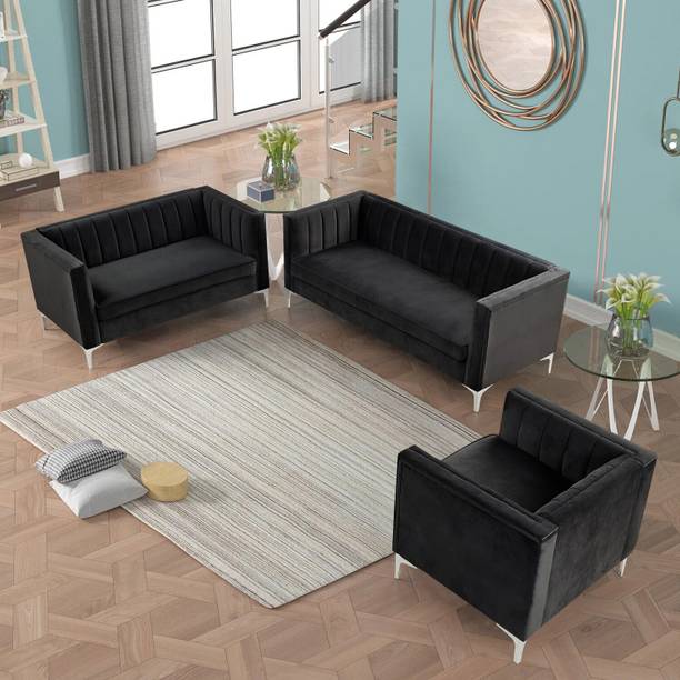 Flipkart Perfect Homes Velvet Accent Chair Loveseat Contemporary Sofa Solid Wood 3 + 2 + 1 Sofa Set