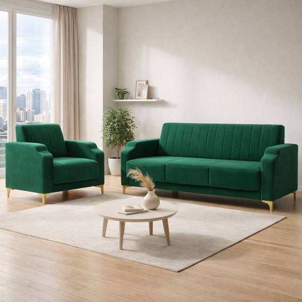 BambooBay Stark 3+1 Sofa Set - Bottle Green Fabric 3 + 1 Sofa Set