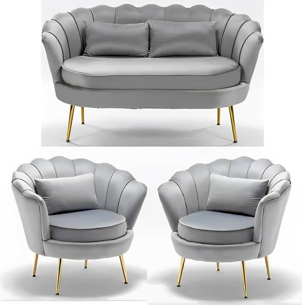 VAS Collection Home Velvet Foam Barrel Sofa Set Fabric 2 + 1 + 1 Sofa Set