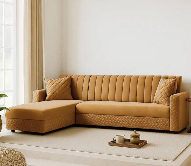 WAKESURE Premium Quality L Shape LHS 6 Seater Velvet Fabric 3 + 2 + 1 Sofa Set