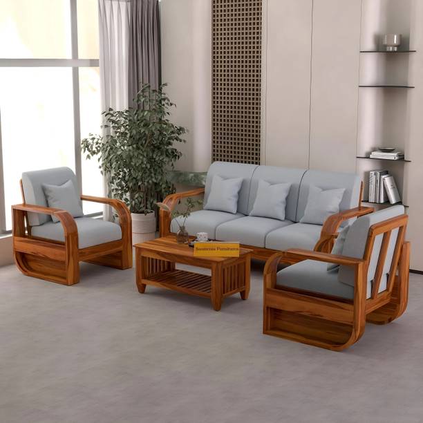 saamenia furnitures Solid Sheesham Wood 5 Seater Sofa Set { 40 Density Foam And Without Pillow } Fabric 3 + 1 + 1 Sofa Set