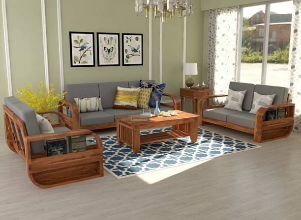 saamenia furnitures Solid Wood Sheesham Wood Seven Seater Sofa Set With Center Table For Living Room Fabric 3 + 2 + 2 Sofa Set