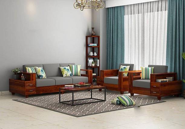 Mamata Wood Decor Sheesham Wood 5 Seater Sofa Set for Living Room|Wooden Sofa Sets Fabric 3 + 1 + 1 Sofa Set