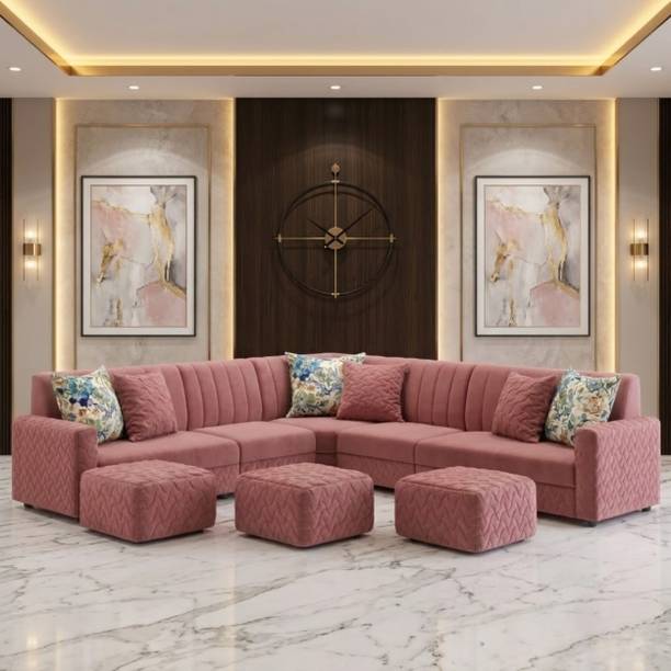 WAKESURE Premium Quality L Shape 10 Seater Velve Fabric 3 + 3 + 2 + 2 Sofa Set