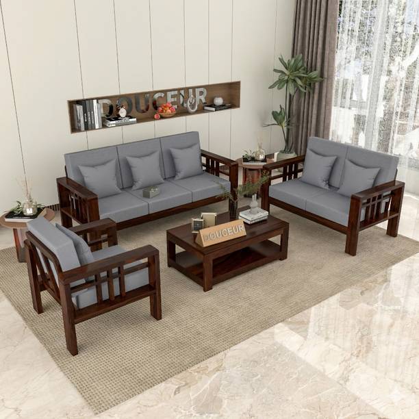 AAVAAM Solid Sheesham Wood Premium Six Seater Sofa Set For Living Room. Fabric 3 + 2 + 1 Sofa Set