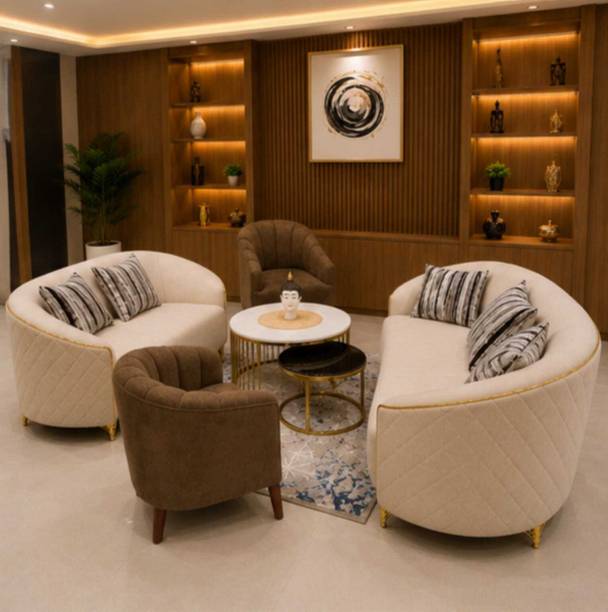 Bharat Furniture Royal Curved Luxury Series Fabric 3 + 2 + 1 + 1 Sofa Set