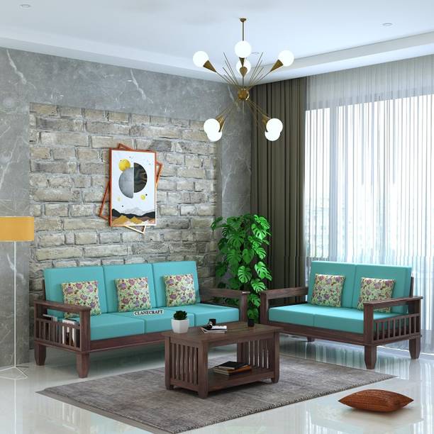 CLANECRAFT Solid Sheesham Wood Five Seater Sofa Set For Living Room/ Office/ Guest Room || Fabric 3 + 2 Sofa Set
