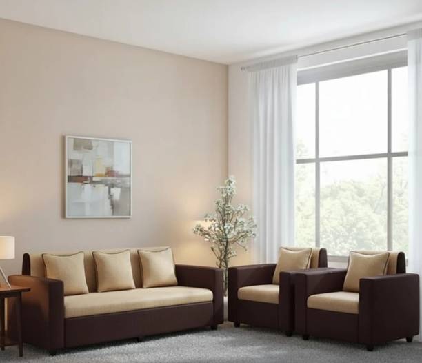 Meble Caramel Cream & Brown Fabric 3 + 1 + 1 Sofa Set