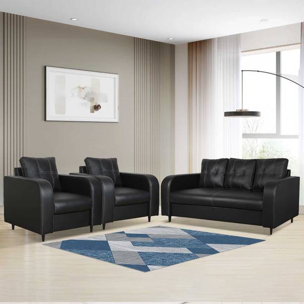 ARRA Tanaka Fully Upholstered 5 Seater Cushion Back Sofa Leatherette 3 + 1 + 1 Sofa Set