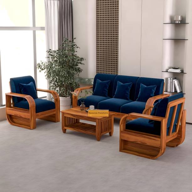 saamenia furnitures Solid Sheesham Wood 5 Seater Sofa Set { 40 Density Foam And Without Pillow } Fabric 3 + 1 + 1 Sofa Set
