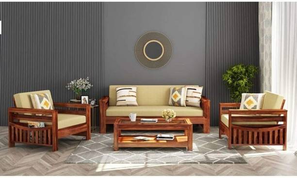 Craftvelly Premium Quality Sheesham Wood For Living Room Fabric 3 + 1 + 1 Sofa Set