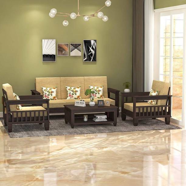 Taskwood Furniture Solid Sheesham Wood With Center Table For Living Room Fabric 3 + 1 + 1 Sofa Set