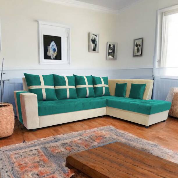 Starlet Farnitre Velvet L-Shape 6 Seaters Sofa Set for Living Room Fabric 3 + 2 + 1 Sofa Set
