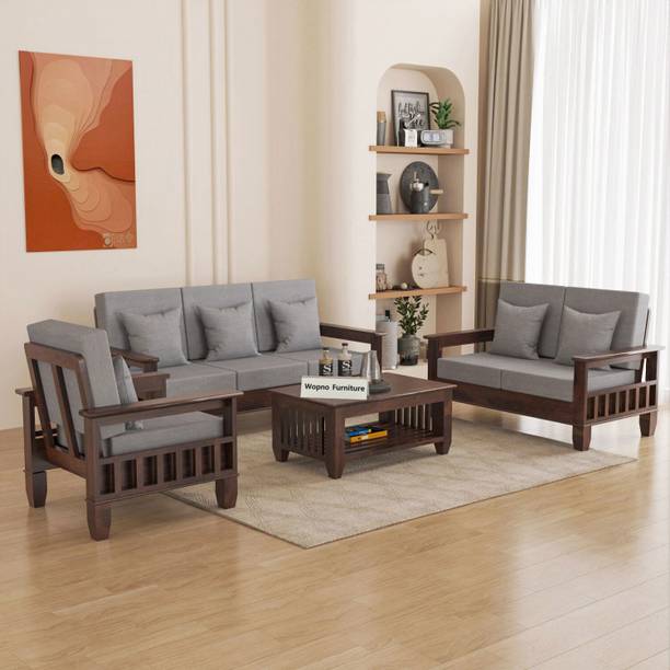 Wopno Furniture Pure Sheesham Wooden 6 Seater Sofa for Living Room and Home & Office Fabric 3 + 2 + 1 Sofa Set