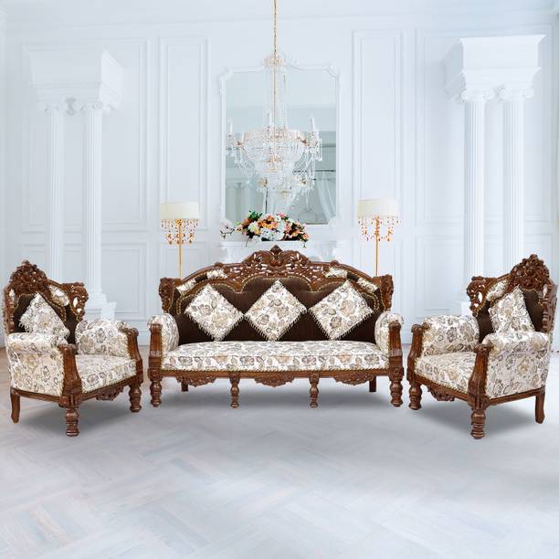 MAM ENTERPRISE Wood Sofa Set for Home Living Room Wooden Sofa Fabric 3 + 1 + 1 Sofa Set