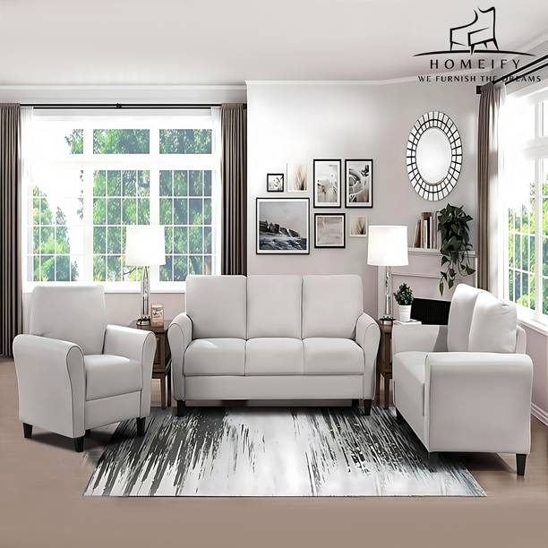 Homeify Wood Swiss Fabric for Living Room Fabric 3 + 2 + 1 Sofa Set