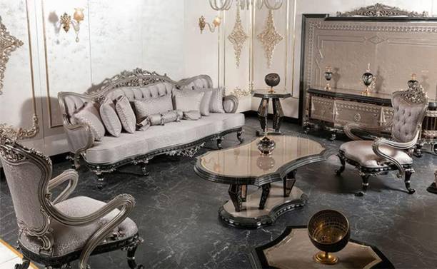 alishaank NOOR LUXURY MAHARAJA 5 Seater Sofa Set For Living Room Home & Office SILK Fabric 3 + 1 + 1 Sofa Set