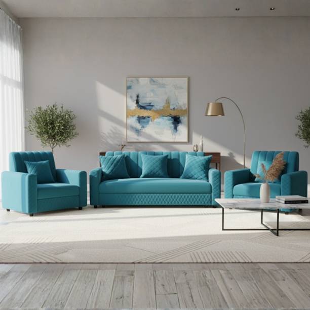 WAKESURE Premium Quality Velvet Fabric 3 + 1 + 1 Sofa Set