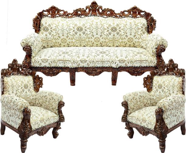 ARVISH ENTERPRISES Wooden (Sheesham Wood) Sofa Set with Cushion Fabric 3 + 1 + 1 Sofa Set