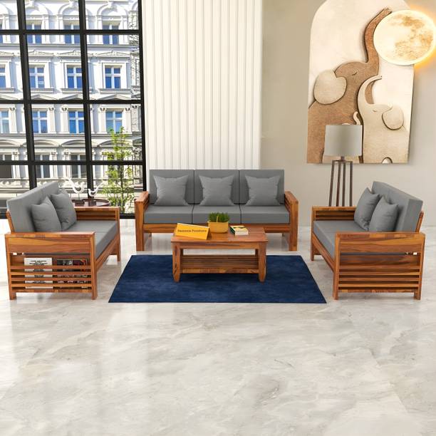 saamenia furnitures Solid Sheesham Wood 7 Seater Sofa Set {40 Density Foam And Without Pillow } Fabric 3 + 2 + 2 Sofa Set