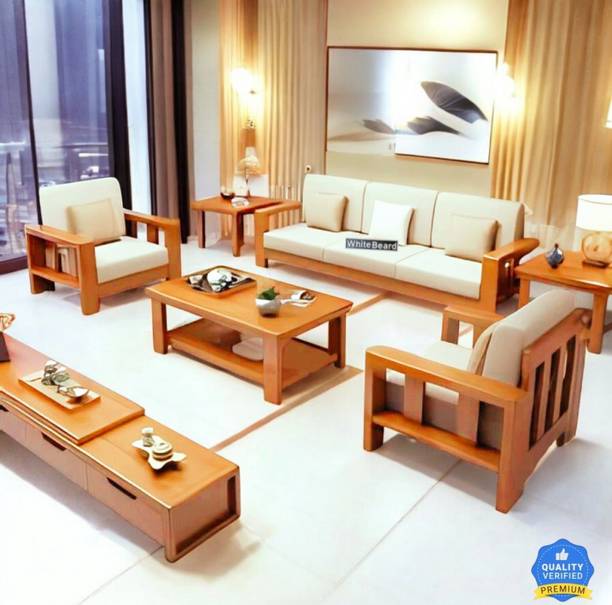 WhiteBeard Premium Quality Sheesham Wood 5 Seater Sofa Set For Living Room/Home/Office/Cafe Fabric 3 + 1 + 1 Sofa Set