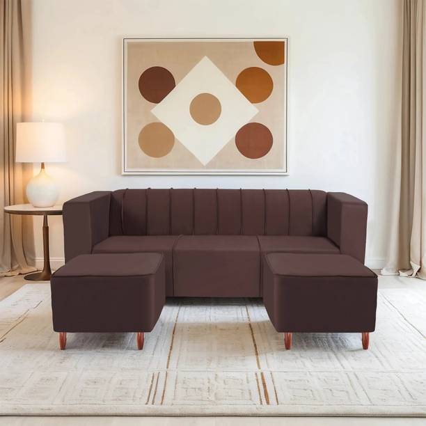 Seventh Heaven Sydney 5 Seater Sofa with 2 Ottoman, Plush Suede Fabric: Fabric 3 + 1 + 1 Sofa Set