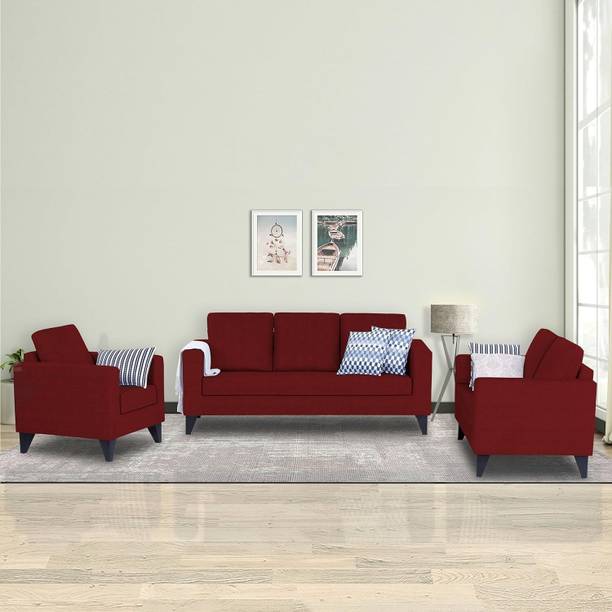 DMK Solid Sheesham Wood Framed Six Seater Fabric Sofa Set For Living Room | Office| Fabric 3 + 2 + 1 Sofa Set