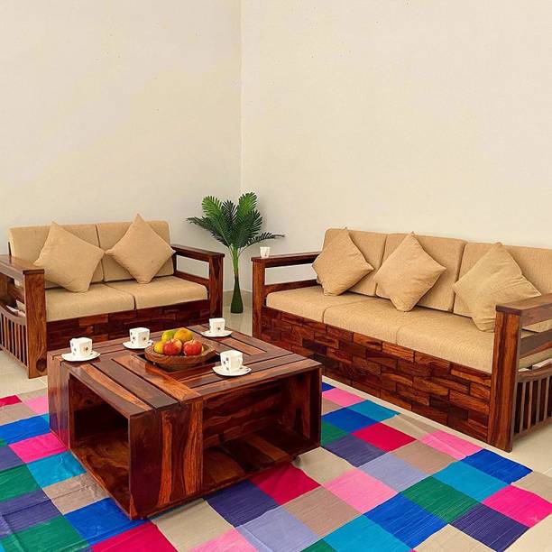 Ganpati Arts Sheesham Wood 5 Seater Sofa For Living Room/Wooden 5 Seater Sofa Fabric 3 + 2 Sofa Set
