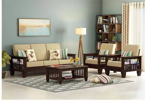 CLANECRAFT Solid Sheesham Wood Five Seater Sofa Set For Living Room/ Office | Fabric 3 + 1 + 1 Sofa Set