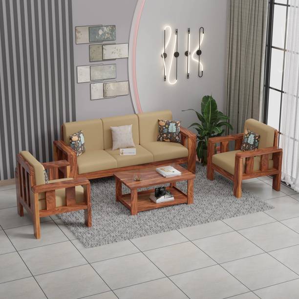 DRYLC FURNITURE Solid Sheesham Wood 5 Seater Sofa Set Without Coffee Table And Pillow For Home Fabric 3 + 1 + 1 Sofa Set