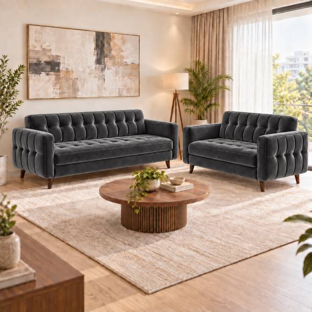 Sleepily Marcell Tufted Premium Velvet Fabric 3 + 2 Sofa Set