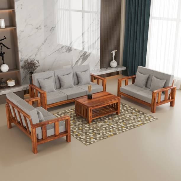 sarswatifurniture Solid Sheesham Wooden Fabric For Living Room, Home & Office Fabric 3 + 2 + 2 Sofa Set