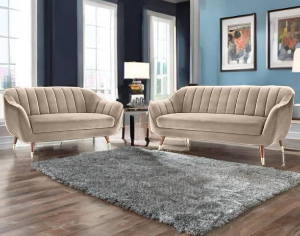 SIYARA DESIGN Velvet Upholstered Sofa Set – Style Loveseat & Couch with Gold-Tipped Legs Fabric 3 + 2 Sofa Set