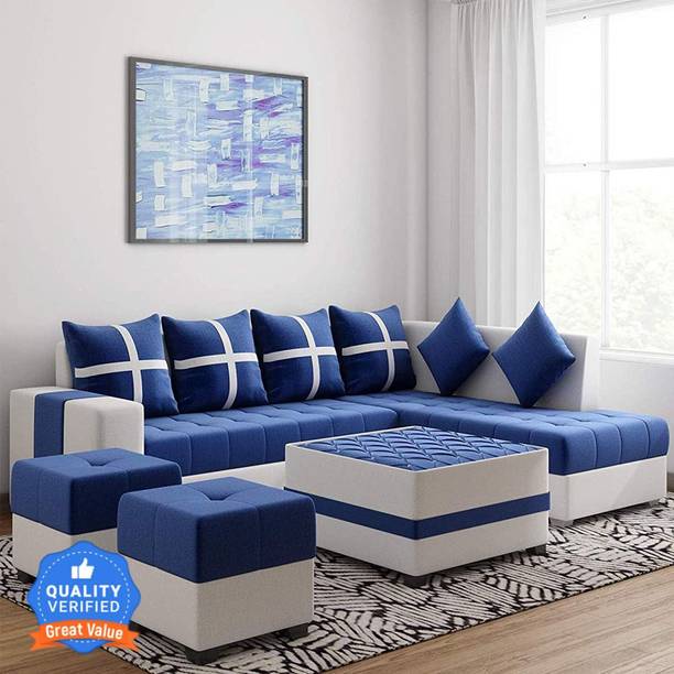 Kendalwood Furniture 8 Seater Sofa Set, 2 Ottoman, 6 pillow With Coffee Table Fabric 3 + 2 + 2 + 1 Sofa Set
