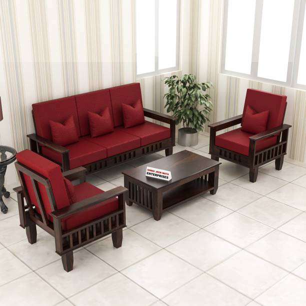 Shree Jeen Mata Enterprises KUBER Design Solid Wood Five Seater Sofa Set With Center Table & 'DERBY' Fabric| Fabric 3 + 1 + 1 Sofa Set