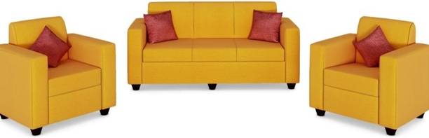 HOORAIN HOORAIN FURNITURE YELLOW Solid Wood 3 + 1 + 1 Sofa Set